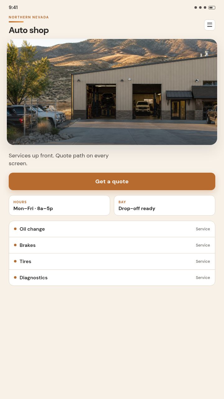 Auto shop services on a phone