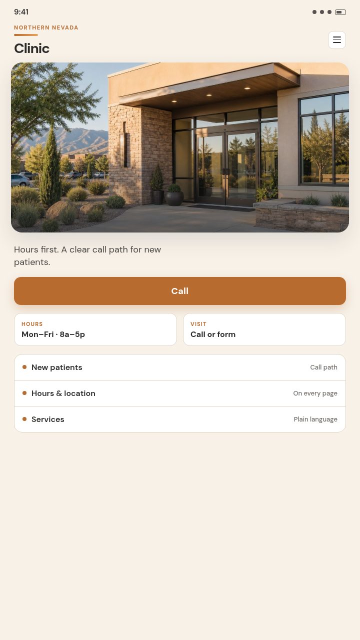 Clinic hours and call path on a phone